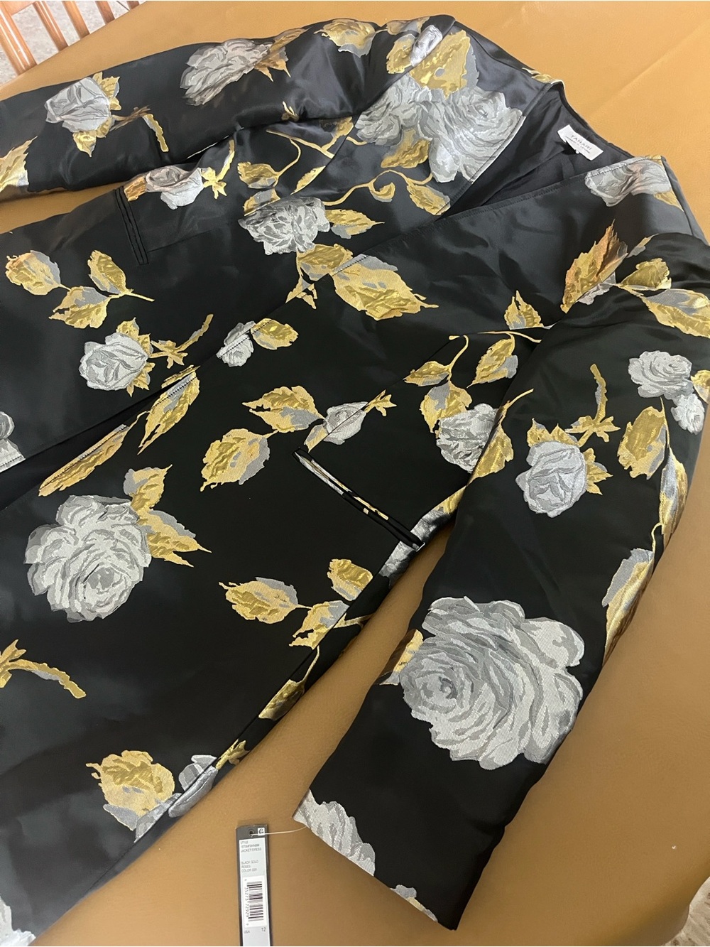 Tahari Black Long Blazer with Gold and Silver Floral Jacquard - Picture 3 of 8